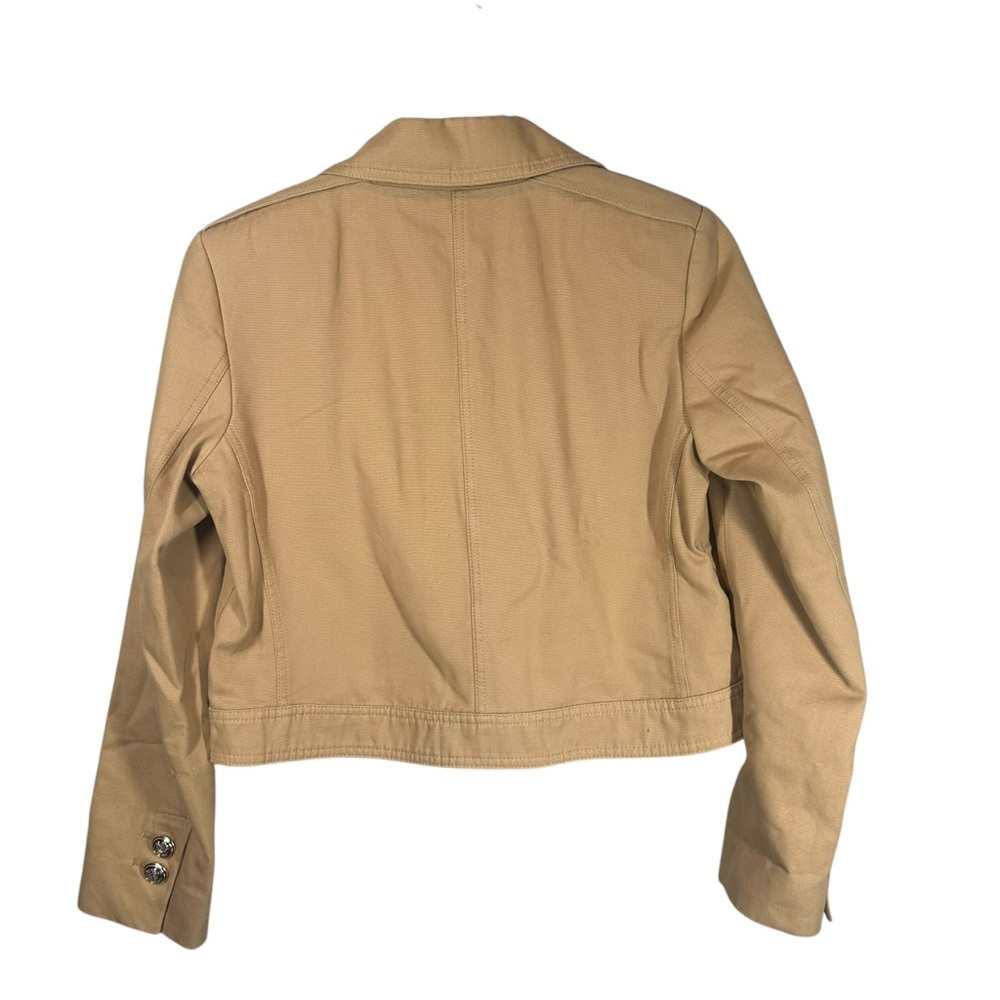 ZARA Women's Medium Tan Double Breasted Cropped Jacket Gold Buttons - Picture 8 of 12